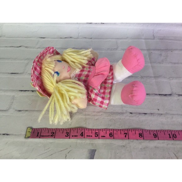 VTG 1996 Dolly Mine Plush Stuffed Doll Pink Plaid Dress Blond Hair Well Made Toy - Picture 8 of 8